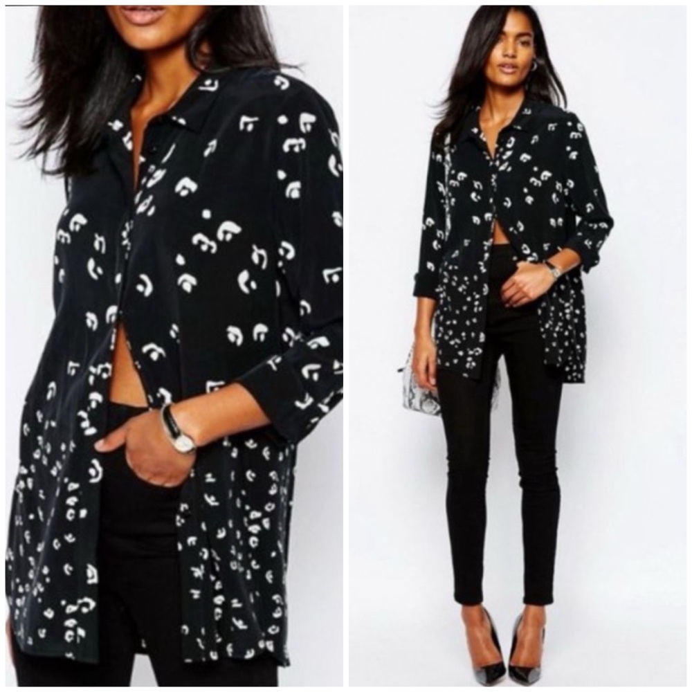 Whistles Black & White Abstract Print Long Sleeve Button Up Shirt Size M